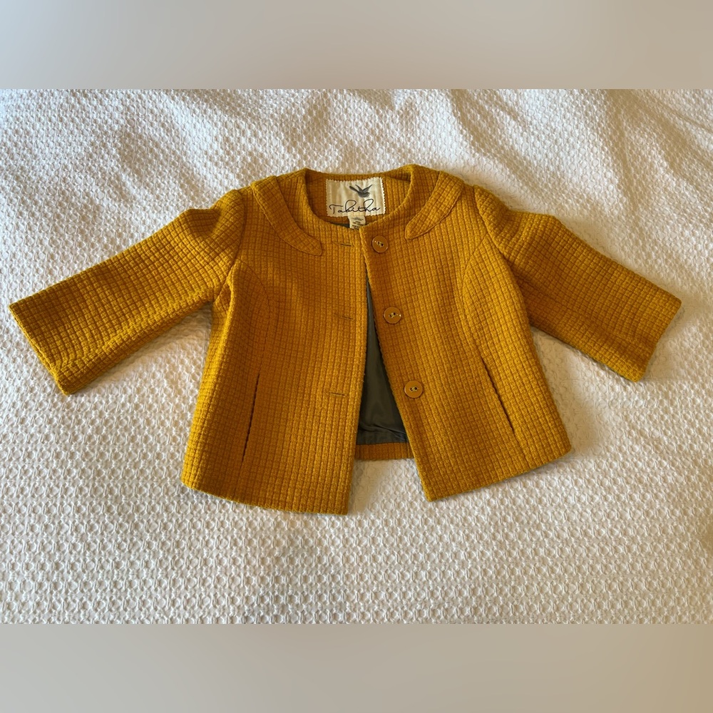 Anthropologie (Tabitha) Cropped Wool Blazer, Mustard Yellow, Size 4
